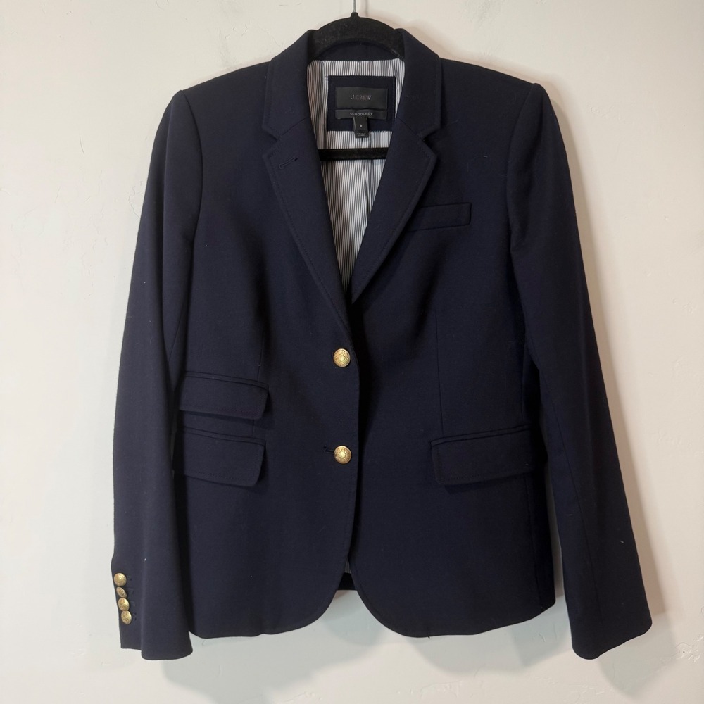 J.Crew Womens Schoolboy Blazer 8 Navy Blue Excellent Gold Buttons Wool 03171